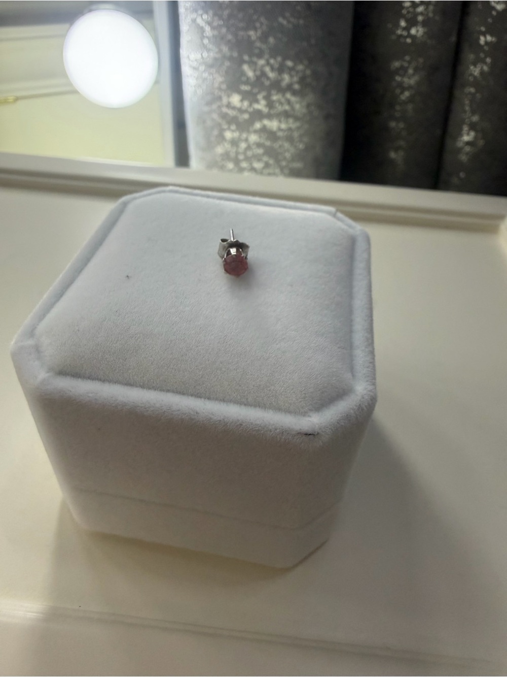 14k white gold pink sapphire single stud earring